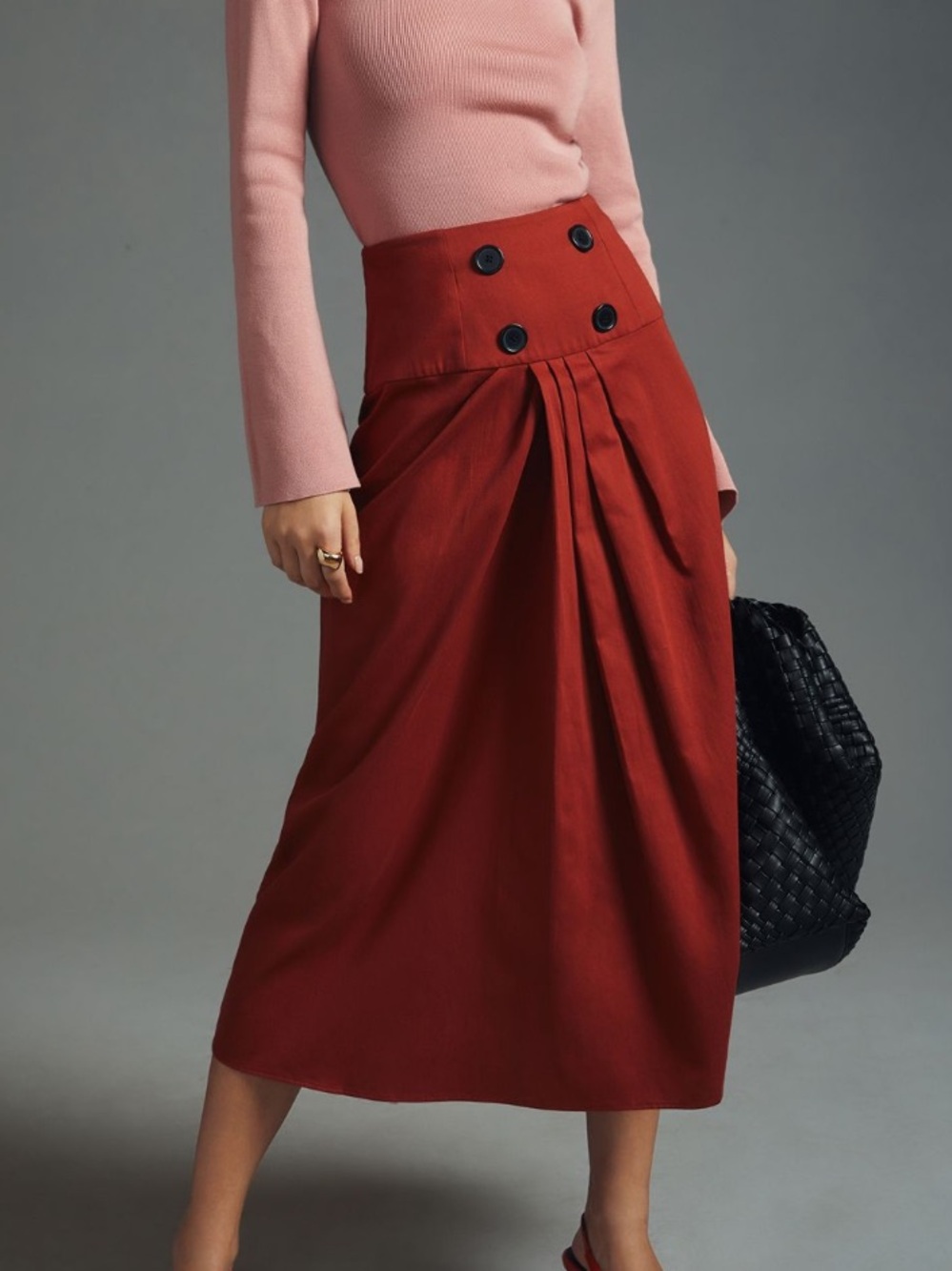 Anthropologie ATSU 100% cotton midi skirt red brown size L NWT